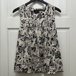 Maeve Black and Cream Floral 100% Cotton Sleeveless Blouse - Size Small